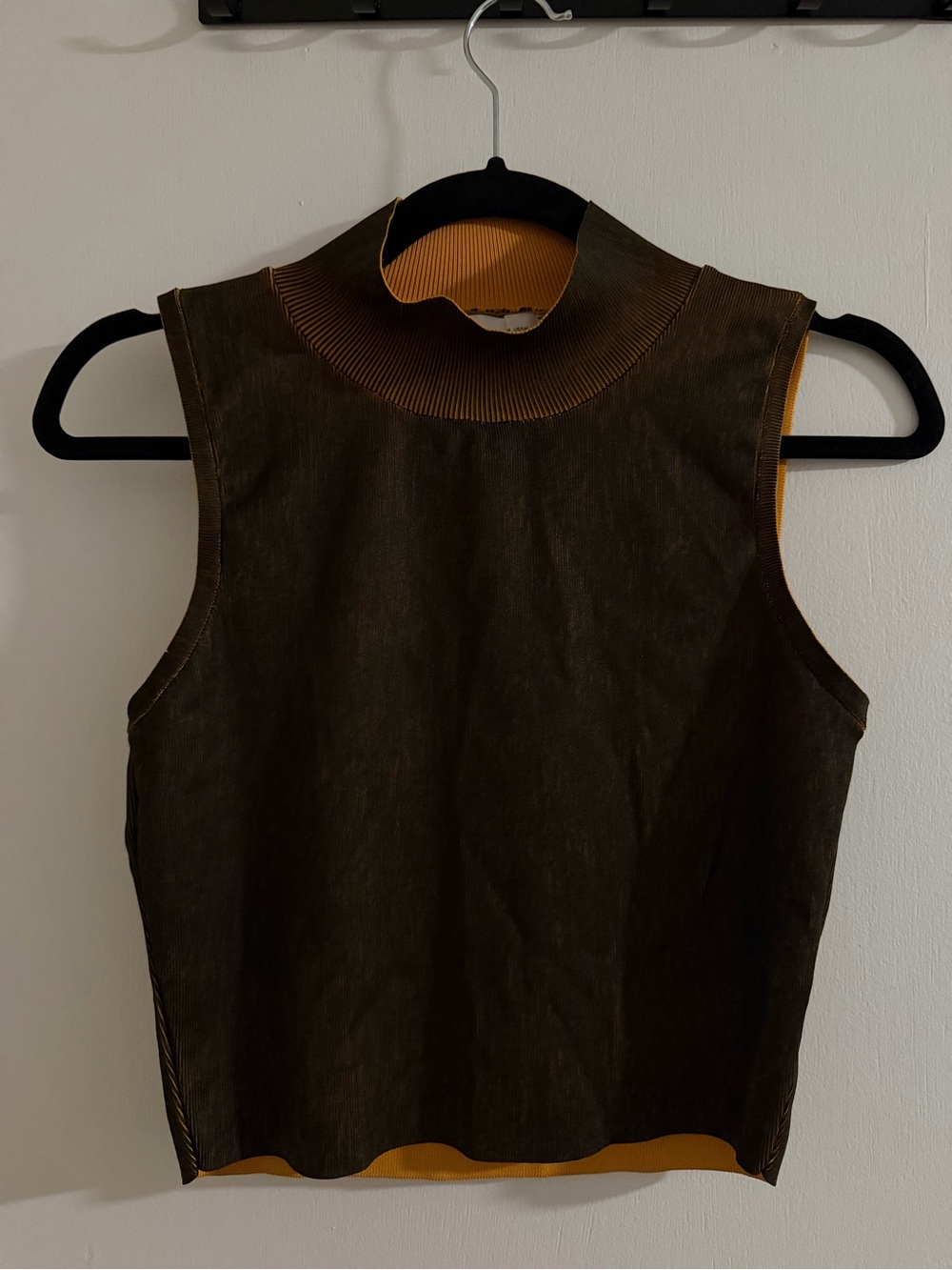 Zara Two-Tone Sleeveless Mock Neck Tank in Olive and Mustard